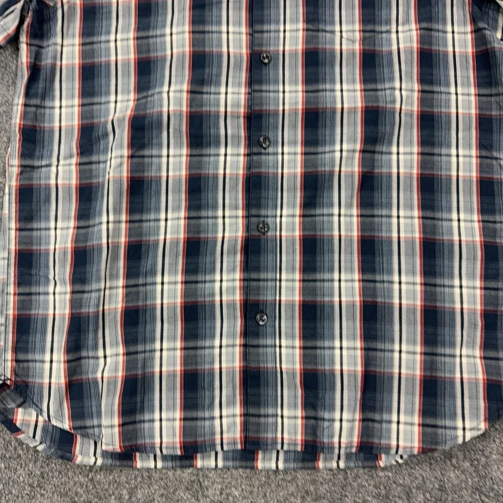 The North Face Shirt Mens L‎ Blue Plaid Cotton Polyester Short Sleeve Button Up
